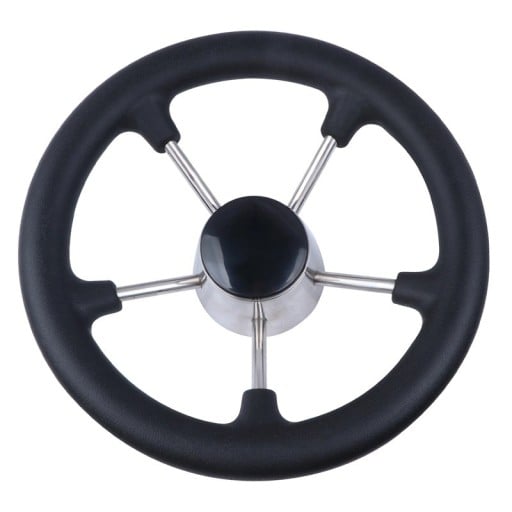 Lodní kormidlo z nerezové oceli pětipaprskové s černou pěnou průměr 280 mm náboj 17 až 19 mm sklon 28 stupňů na loď jachtu a motorový člun