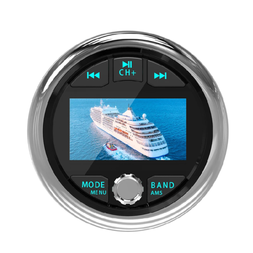 Lodní rádio MP5 přehrávač Bluetooth FM a AM RDS tuner USB AUX 3palcový barevný displej IPX5 voděodolné stříbrné na loď jachtu a karavan