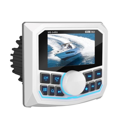 Lodní rádio MP5 přehrávač MS-54RV Bluetooth FM a AM tuner USB AUX RCA výstup barevný displej IPX5 voděodolné na loď jachtu a karavan