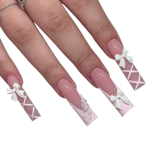 Long Square Artificial Nails 24 pcs Cute DIY Set for Women and Girls Long-lasting Elegant Tips with Glue and File Home and Salon Manicure