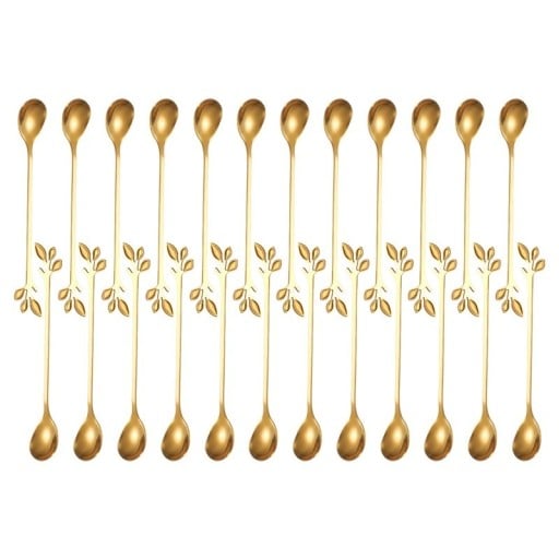 Long Stainless Steel Tea Spoon Decorative Leaf Handle 24pcs