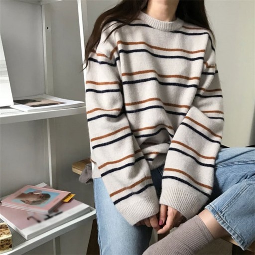 Løs stribet sweater til kvinder A1469