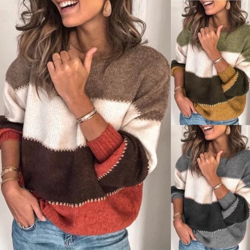 Løs stribet sweater til kvinder