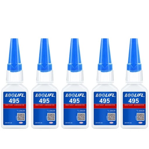 Lote de 5 pegamentos instantáneos Loolifl 495 de 20 g, transparentes, inodoros, universales, de viscosidad media, para plásticos, metales, madera y cerámica.