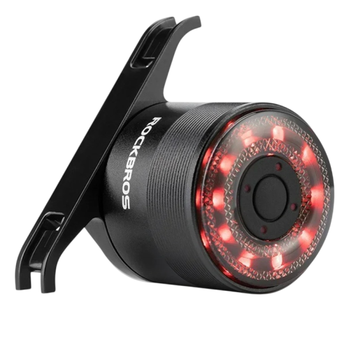Luce posteriore circolare per bicicletta 3 x 3,4 cm Luce di avviso impermeabile IPX6 USB-C 300 mAh Luce intelligente per sella 5 modalità di guida