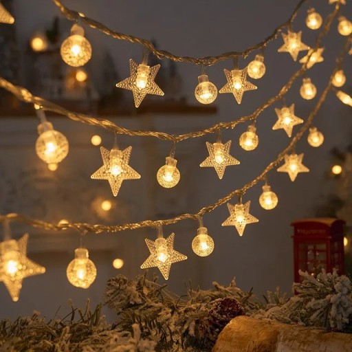 Luces de Navidad 1,5 m Decoración luminosa para el hogar con motivo de estrellas y bombillas LED iluminación invernal para Navidad Decoración luminosa colgante festiva