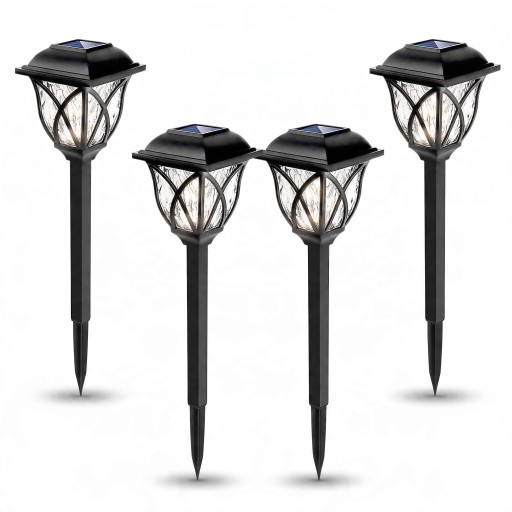 Luces solares de jardín 4 uds. Lámparas LED exteriores impermeables con estaca Luz blanca fría Negra Iluminación de senderos, césped y jardín
