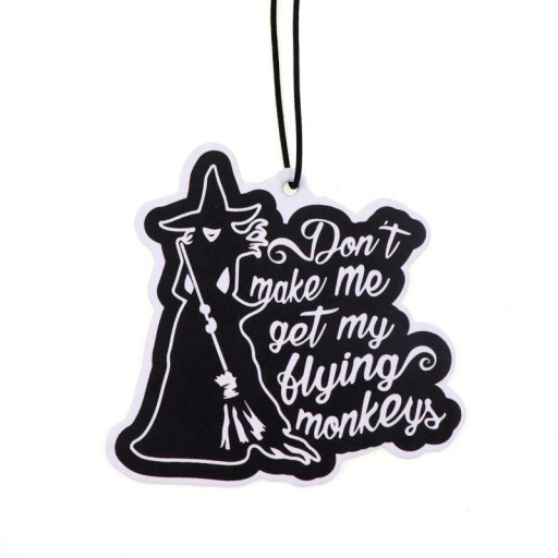 Luftfrisker til bil, hængende med citat „Don’t make me get my flying monkeys“ sort-hvid vedhæng dekoration interiør