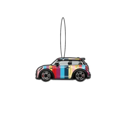 Luftfrisker til bil Mini Cooper aromaterapeutisk vedhæng 4,8 × 9,9 cm flerfarvede striber hængende til bilens interiør