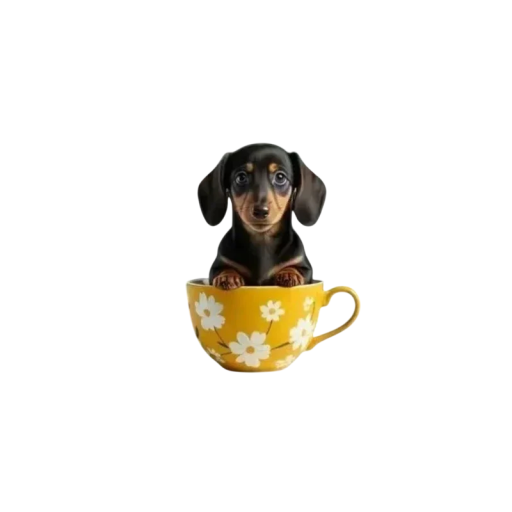 Luftrenser til bil ventilationsklip 2D diffuser ca. 6 cm dekoration hund i krus gul krus med blomster til interiøret
