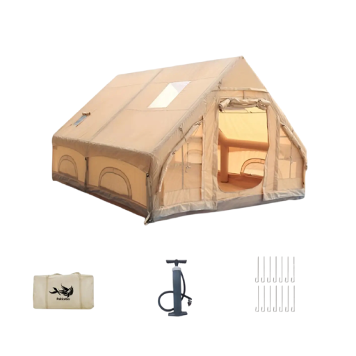 Luftzelt für Familiencamping 300 x 400 x 210 cm für 4 - 6 Personen khaki mit Dachfenster und Pumpe für schnelle Aufstellung beim Camping