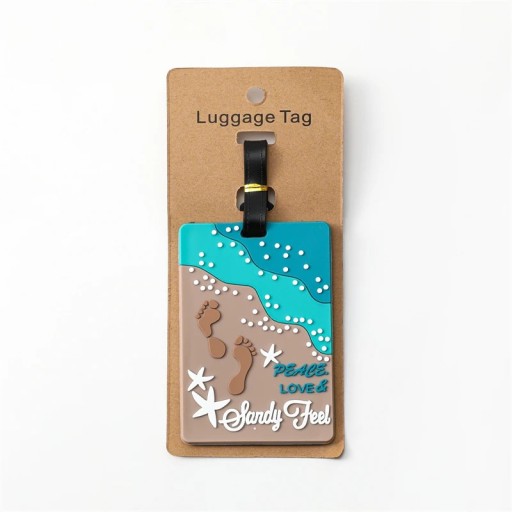 Luggage Tag with Beach and Footprint Design 10.5 × 10.5 cm Silica Gel Multicoloured Identification Tag for Suitcase