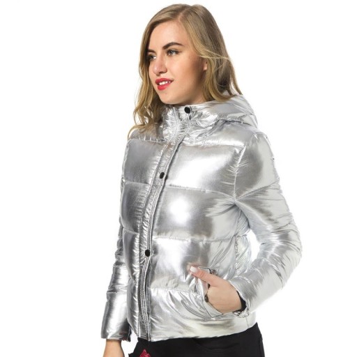 Luksusowa damska kurtka zimowa - srebrna