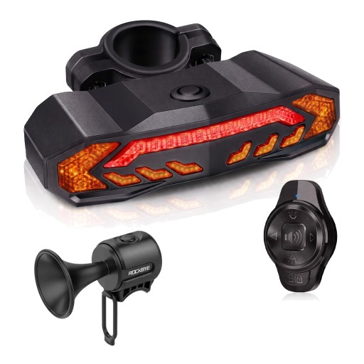 Lumière arrière de vélo avec clignotants et alarme 110 dB Klaxon électrique 130 dB Télécommande ronde sans fil Feu de frein USB-C IPX6