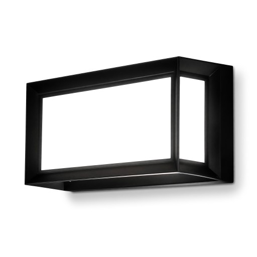 Luminaire mural extérieur LED 25 W Protection IP65 Corps rectangulaire noir autour du diffuseur blanc Lumière froide 6000 K Pour façade et entrée