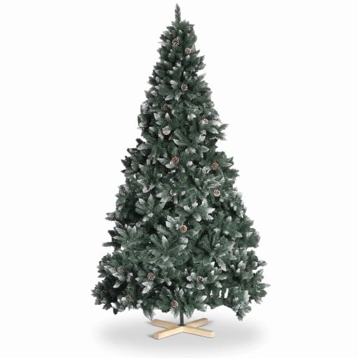 Luminen joulukuusi Keinotekoisilla käpyillä Kokoontaitettava Korkeus 240 cm Puupohja 40 cm Vihreä ja valkoinen Sisustuselementti