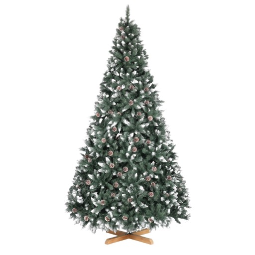 Luminen joulukuusi Keinotekoisilla kävyillä Kokoontaitettava Korkeus 270 cm Puinen jalka 40 cm Vihreä ja valkoinen Sisustus kotiin