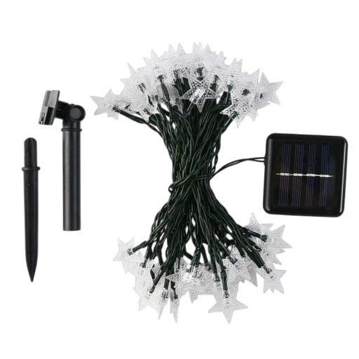 Lumini solare de exterior alb rece de 7m Stars 50 LED-uri pentru decorare pentru gradina. Stringe solare rezistente la intemperii