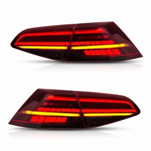 Lumini spate cu semnalizatoare dinamice, set de 4 piese, LED plug and play, fumuriu roșu, pentru VW Golf 7 și Golf 7.5 hatchback 2013–2020