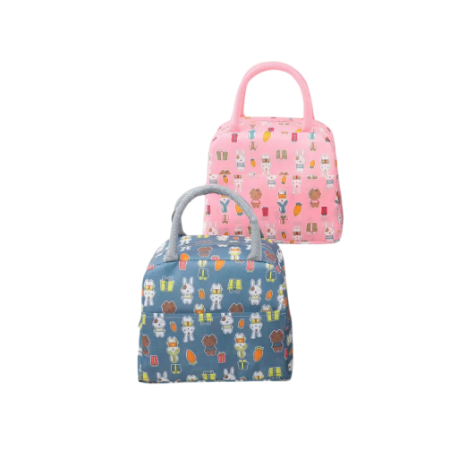 Lunch Thermal Bag with Rabbit Design 23x13x19 cm Pink Green Insulated Cool Bag for Food and Drinks