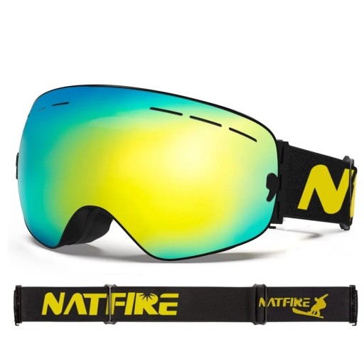 Lunettes de ski avec effet miroir Lunettes pour le ski et le snowboard avec protection UV400 Lunettes de ski compatibles avec le casque anti-buée 17,8 x 9,8 cm