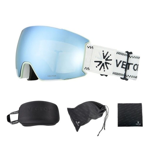 Lunettes de ski Unisex UV400 Plastique Anti-buée avec Inscription Vector Bleues Confortables Sport Extérieur Vision Sécurisée Stylées
