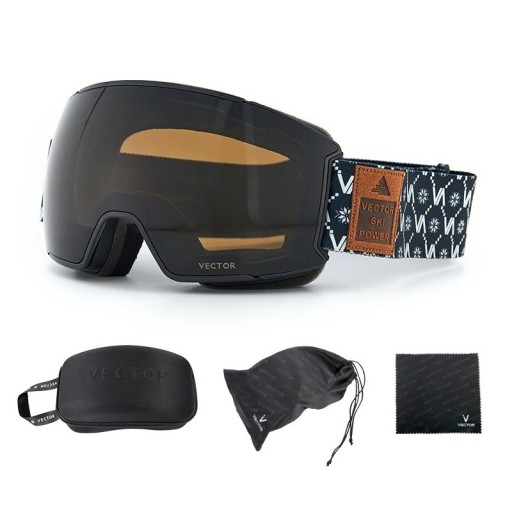 Lunettes de ski Unisex UV400 Plastique Anti-buée avec Inscription Vector Noires Confortables Outdoor Sport Vision Sécurisée Stylées