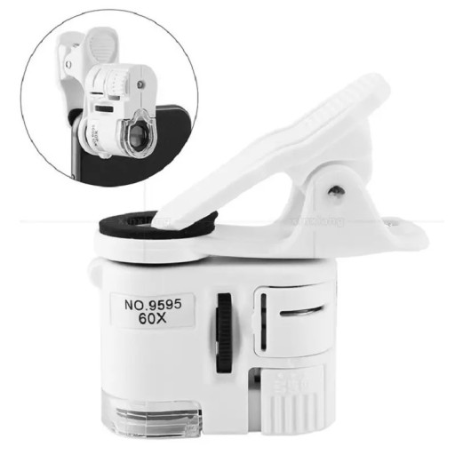 Lupa con aumento de 60x Luz LED y UV Microscopio portátil con clip para teléfono Autenticación de billetes Observación detallada