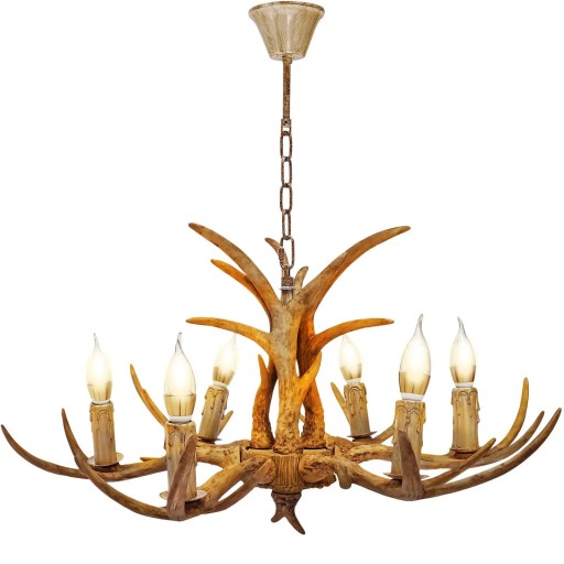 Luster v tvare parožia so 6 paticami E14 v retro štýle, hnedá živica, šírka 76 cm a výška 53 cm, do obývacej izby alebo jedálne