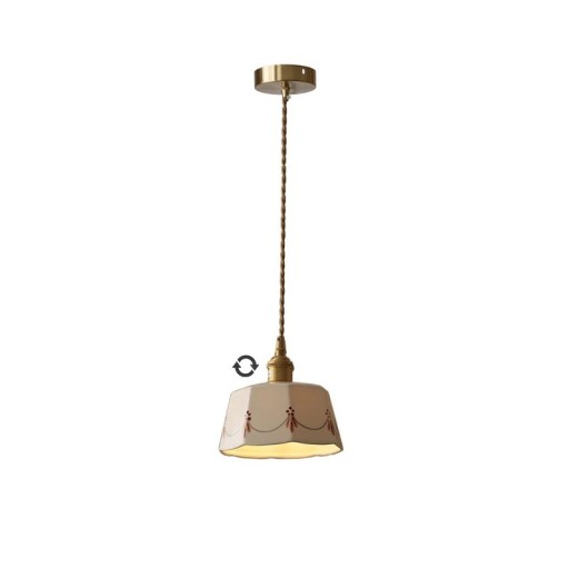 Lustr cu abajur ceramic alb retro diametru 17 x înălțime 20 cm bază 10 cm cablu 150 cm soclu E27 max 40 W deasupra mesei de dining