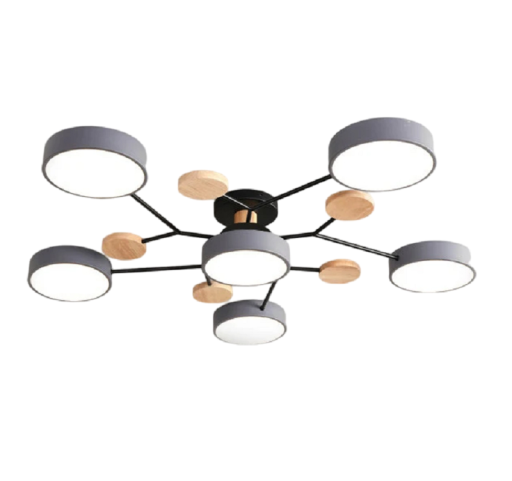 Lustre LED com 3 cores diferentes 48 W Luminária de teto moderna com 6 luzes LED em forma de círculo 66 x 17 cm