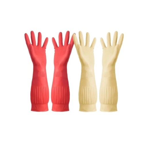 Luvas de borracha para lavar louça com manga longa 45 cm impermeáveis reutilizáveis tamanho M