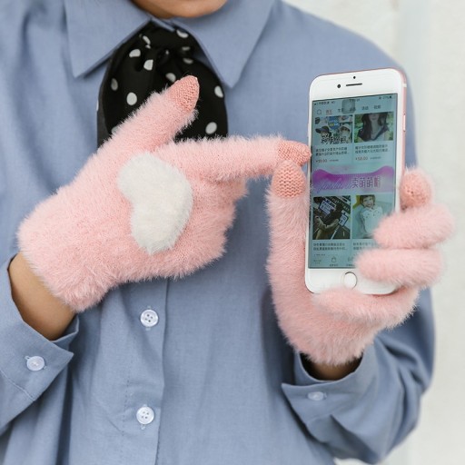 Luvas de inverno femininas com coração