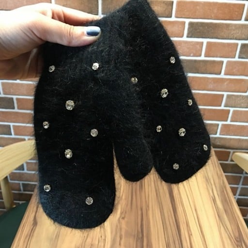 Luvas de inverno femininas com pedras