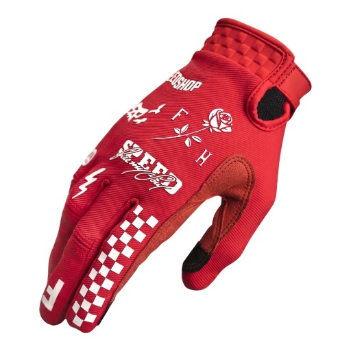 Luvas desportivas de dedos inteiros para motocross e moto com estampado e polegar reforçado e padrão em relevo na manga para condução