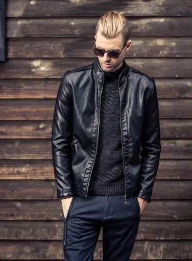 Luxe heren motorjack - Zwart