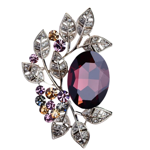 Luxe mode broche Amandelvormige edelsteen Bladmotief van steentjes Decoratieve kristallen Zinklegering Elegante sieraden