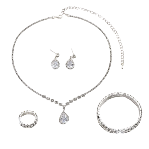 Luxe sieradenset Halsketting 41,5+13,5 cm Armband Oorbellen Ring Druppelontwerp Dames trouwbanket avond sieraden