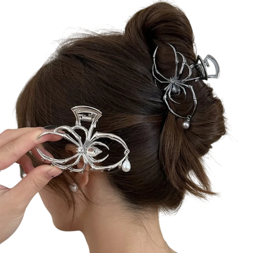 Luxueux pince à cheveux Araignée en alliage avec pierres et pendentif Élégante pince à cheveux en métal style Gothique ornement marquant