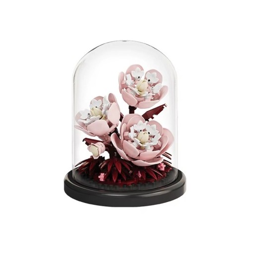 Luxuriöses Mikro-Bausatz Pfingstrosen 85 x 85 x 106 mm 168 Teile Blumenmodell im Topf in transparenter Box Elegante Dekoration und kreatives Geschenk für Kinder und Erwachsene