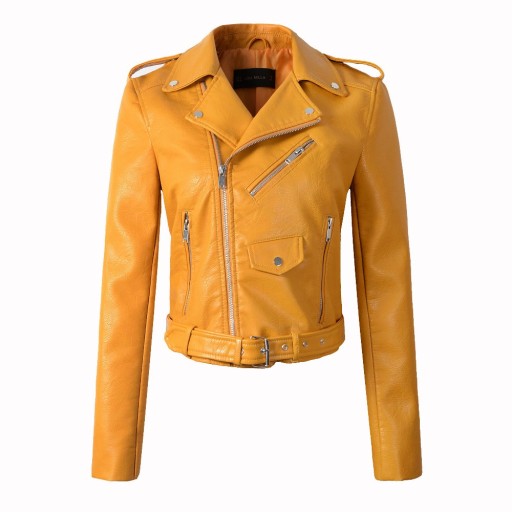Luxury Women's Faux Leather Jacket - Yellow