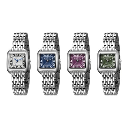 Luxury Women's Watch with Square Case 24 x 29 mm Roman Numerals Quartz Movement Stainless Steel Link Bracelet Water Resistant 30 m