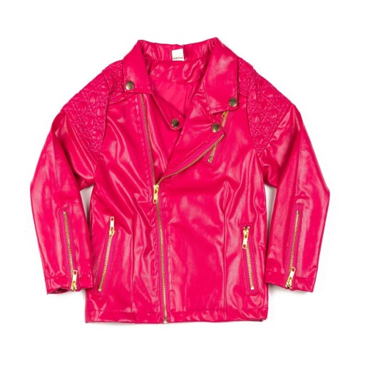 Luxusní dívčí bunda z umělé kůže - Růžová