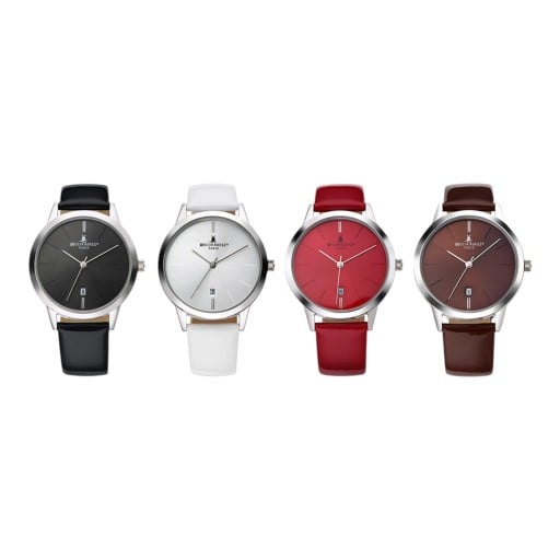 Luxusní stylové dámské hodinky s datem Pouzdro 38 mm Tloušťka 8,5 mm Quartz strojek Nerezová ocel Kožený řemínek Voděodolné 3 ATM