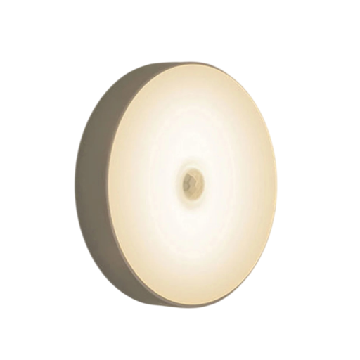 Luz de noche redonda de 8,3 x 8,3 x 2 cm, LED con sensor de movimiento, luz de pared recargable por USB, luz blanca cálida para dormitorio, pasillo