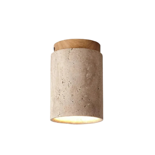 Luz de teto LED de travertino 16x11 cm pedra e madeira branca quente iluminação cilíndrica para interior, corredor e quarto
