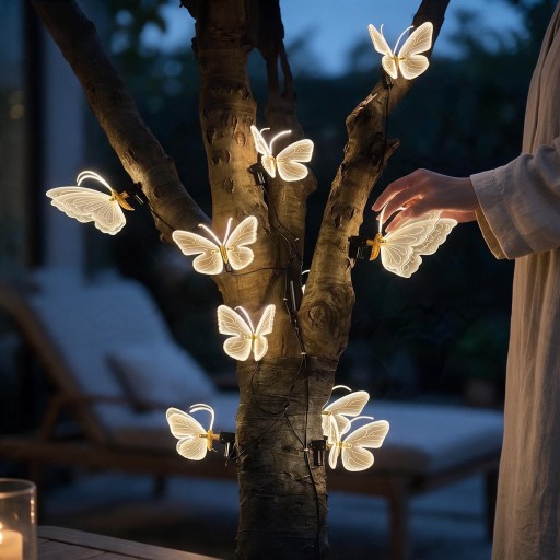 Luz LED em Forma de Borboleta 40 cm Dinâmica com Asas Móveis Luz Decorativa 12 V ABS Branca Quente para Jardim e Interior