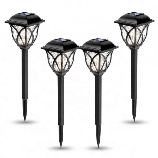 Luzes LED de jardim solares 4 unidades Luz branca quente À prova de água Altura 40,6 cm Plástico ABS Preto Luzes de caminho em forma de lanterna