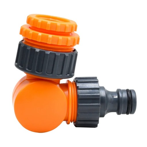 Lynkobling til 1/2&quot; slange med knækbeskyttelse. Click-Lock-forbindelse. Grå-orange plastkobling til slangeruller og vandingssystemer.