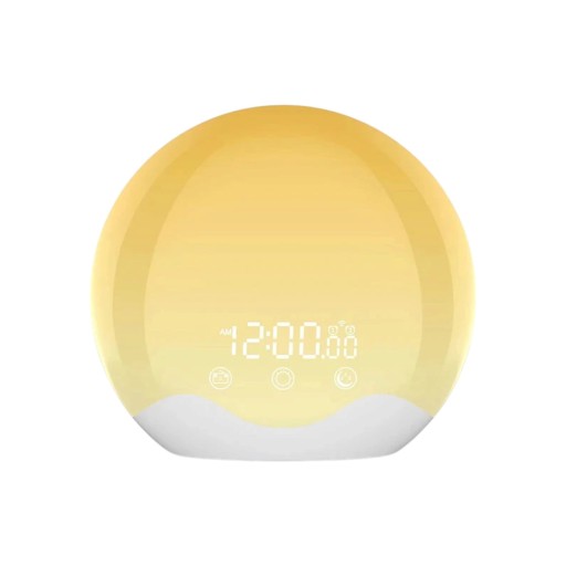 Lys vækkeur i kuppelform Simulation af solopgang og solnedgang FM radio 7 naturlige lyde Farvet lys USB port 18 cm Hvid